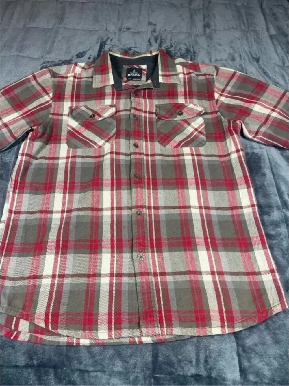 Prana Men’s Flannel Shirt Red Gray Flannel Sz M Button Up‎ Outdoor Gorpcore Hike